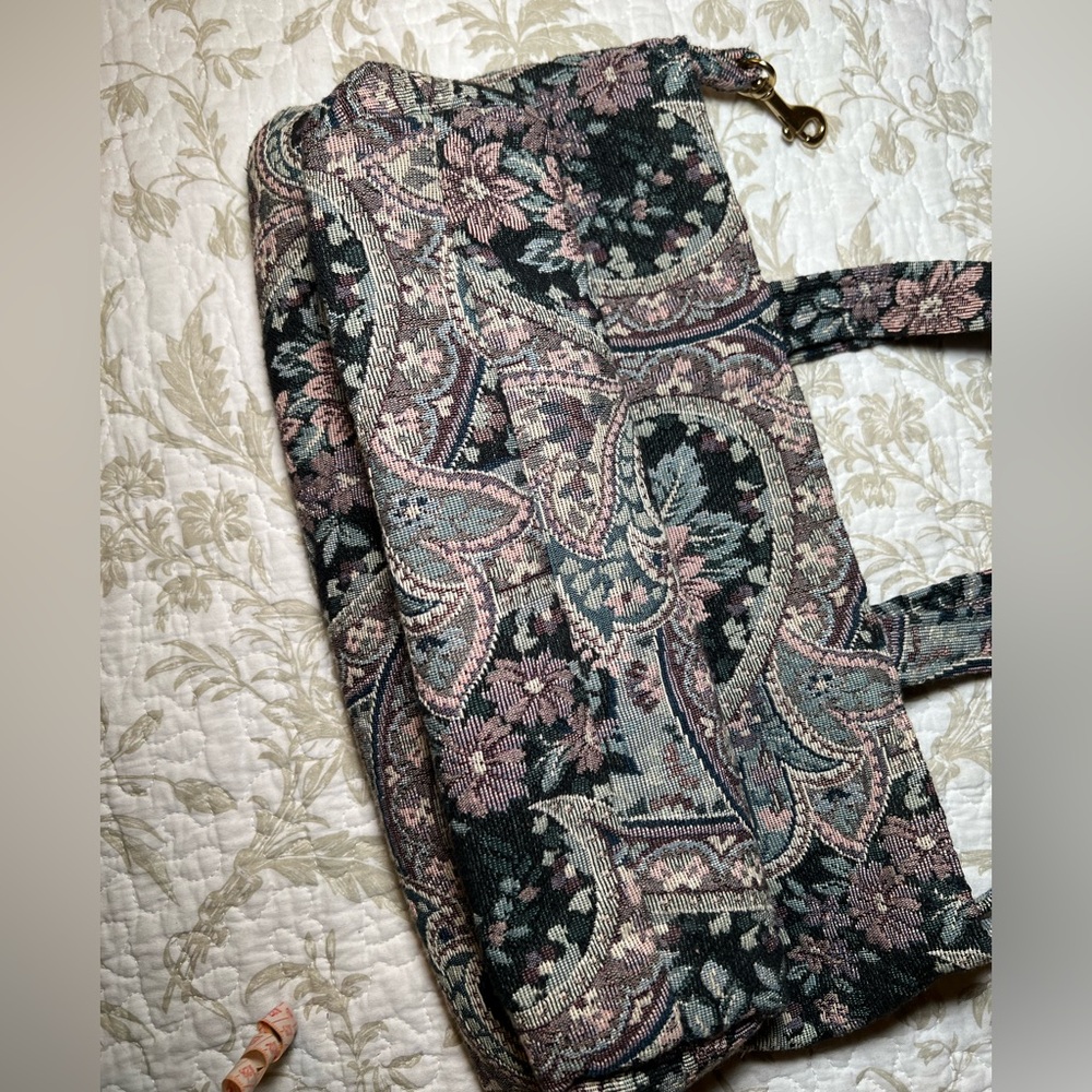 Vintage 90s Floral Tapestry Carpet Tote Bag Handbag Cottagecore Grannycore - Picture 9 of 13
